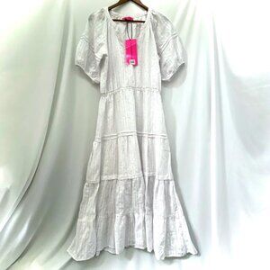 NWT Betsey Johnson Cottagecore Maxi Dress Sz M Snow White Tiered Milkmaid